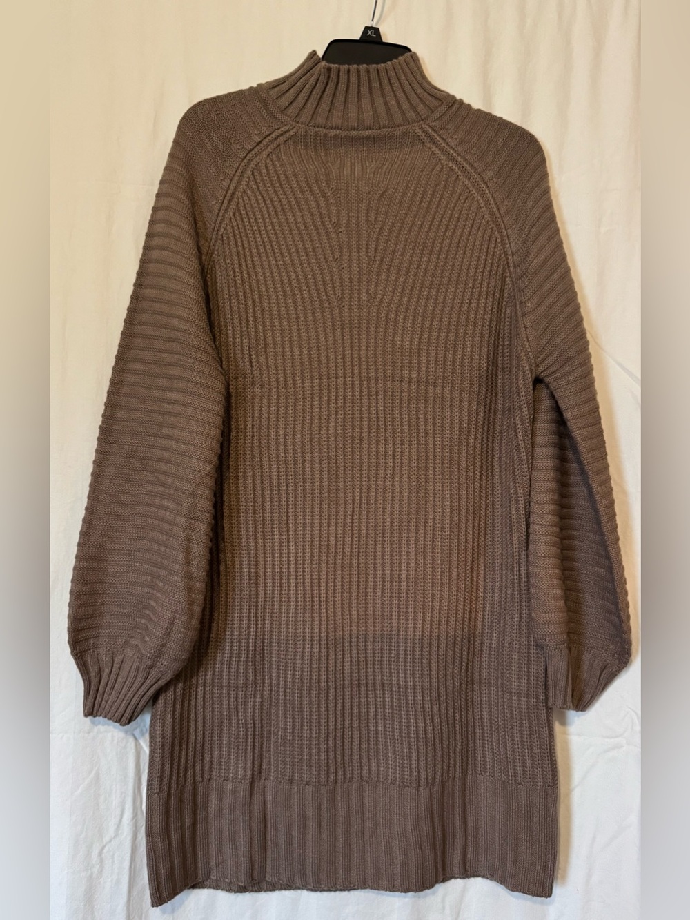 Lillusory Mock Neck Ribbed Knit Lantern Sleeve Sweater Dress - Brown - Size M